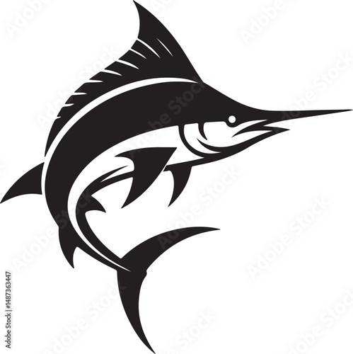 Blue Marlin Black Silhouette Vector, Ocean Fish Clipart & Sport Fishing Design