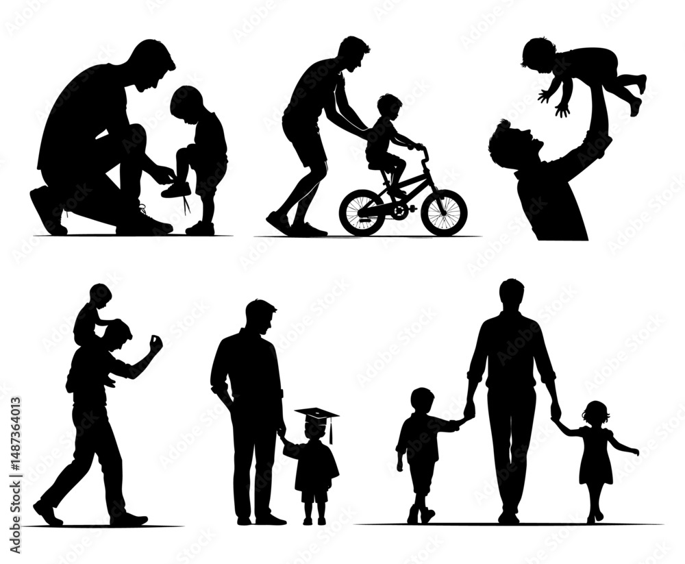 Obraz premium Collection of Minimal Father Illustrations with His Children – Emotional Father’s Day Vector Art Celebrating Father’s Love, Family Bonding, Parenthood, and Fatherhood Moments