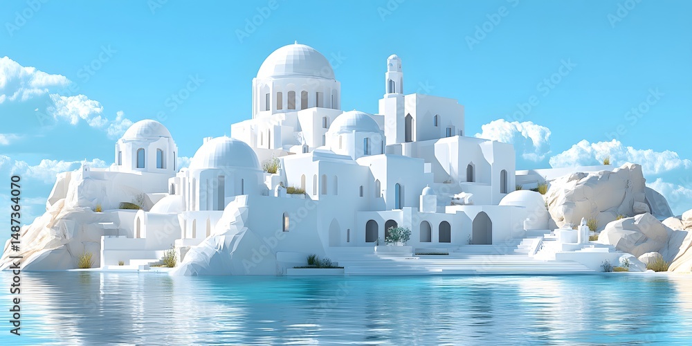 Obraz premium Pristine white city on a sunlit island.