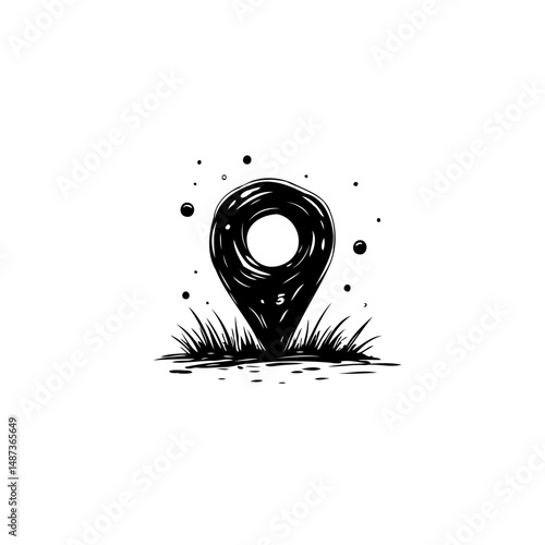 Stylized graphic representation of a location pinpoint situated in wild grass