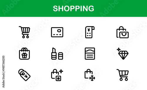 Trendy Shopping Symbols Collection. Stylish Retail, E-Commerce, and Market-Themed Vector Illustrations for Websites, Apps, and Digital Stores