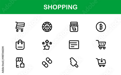 Trendy Shopping Symbols Collection. Stylish Retail, E-Commerce, and Market-Themed Vector Illustrations for Websites, Apps, and Digital Stores