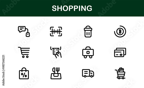 Trendy Shopping Symbols Collection. Stylish Retail, E-Commerce, and Market-Themed Vector Illustrations for Websites, Apps, and Digital Stores