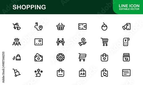 Trendy Shopping Symbols Collection. Stylish Retail, E-Commerce, and Market-Themed Vector Illustrations for Websites, Apps, and Digital Stores