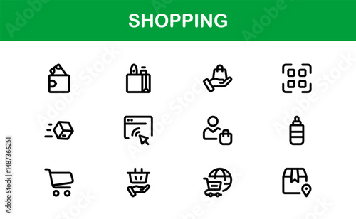 Trendy Shopping Symbols Collection. Stylish Retail, E-Commerce, and Market-Themed Vector Illustrations for Websites, Apps, and Digital Stores
