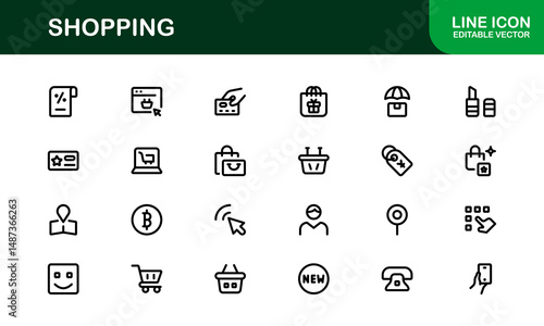 Trendy Shopping Symbols Collection. Stylish Retail, E-Commerce, and Market-Themed Vector Illustrations for Websites, Apps, and Digital Stores