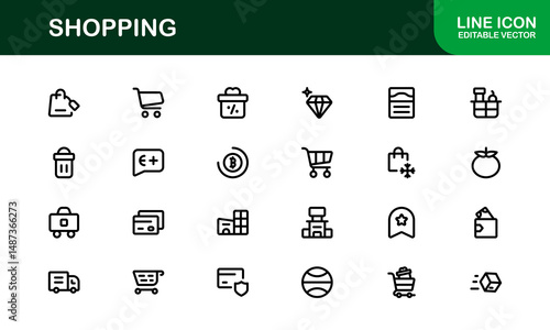 Trendy Shopping Symbols Collection. Stylish Retail, E-Commerce, and Market-Themed Vector Illustrations for Websites, Apps, and Digital Stores