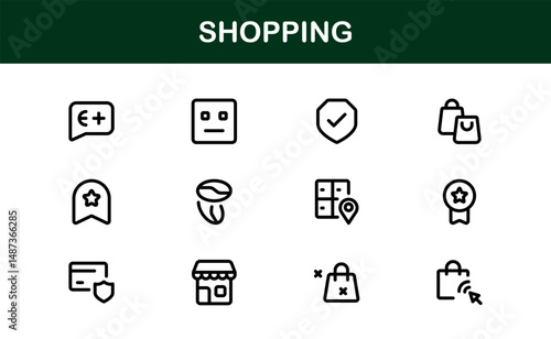Trendy Shopping Symbols Collection. Stylish Retail, E-Commerce, and Market-Themed Vector Illustrations for Websites, Apps, and Digital Stores