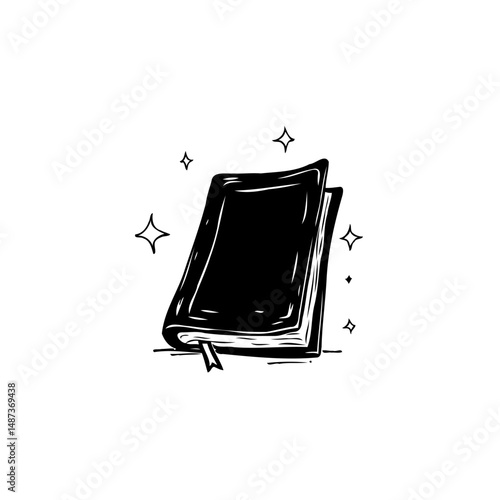 Mystical tome sketch with sparkling aura, suggestive of knowledge and imagination