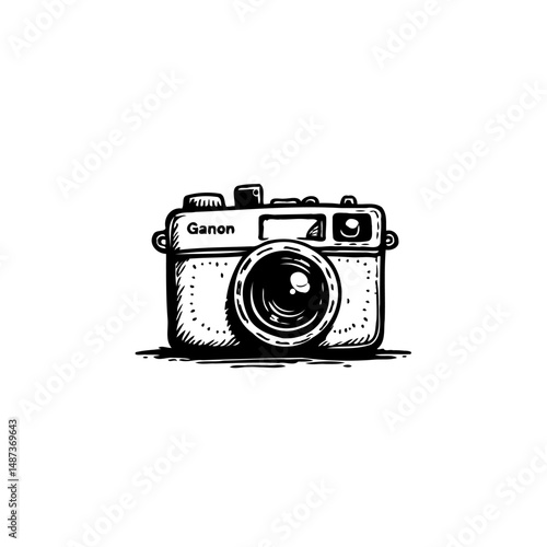 Retro camera drawing with expressive lines evoking nostalgia for analog photography
