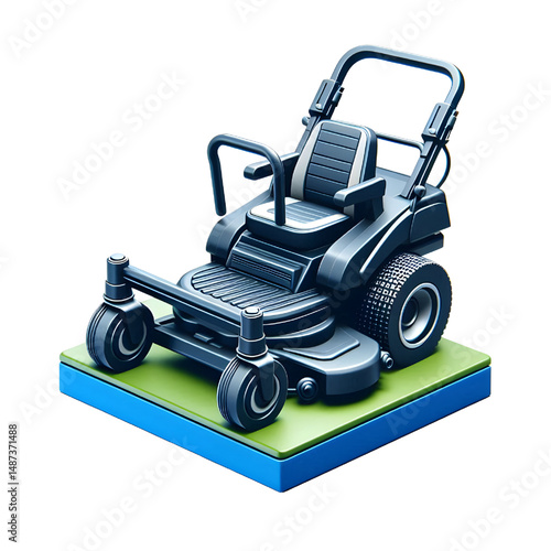 Zero-turn lawn mower lawn care logo 3D icon isolated on a white background