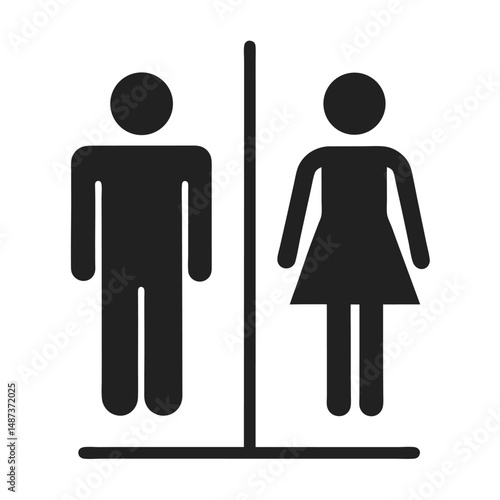 Black and white male and female icons stand separated by a vertical line