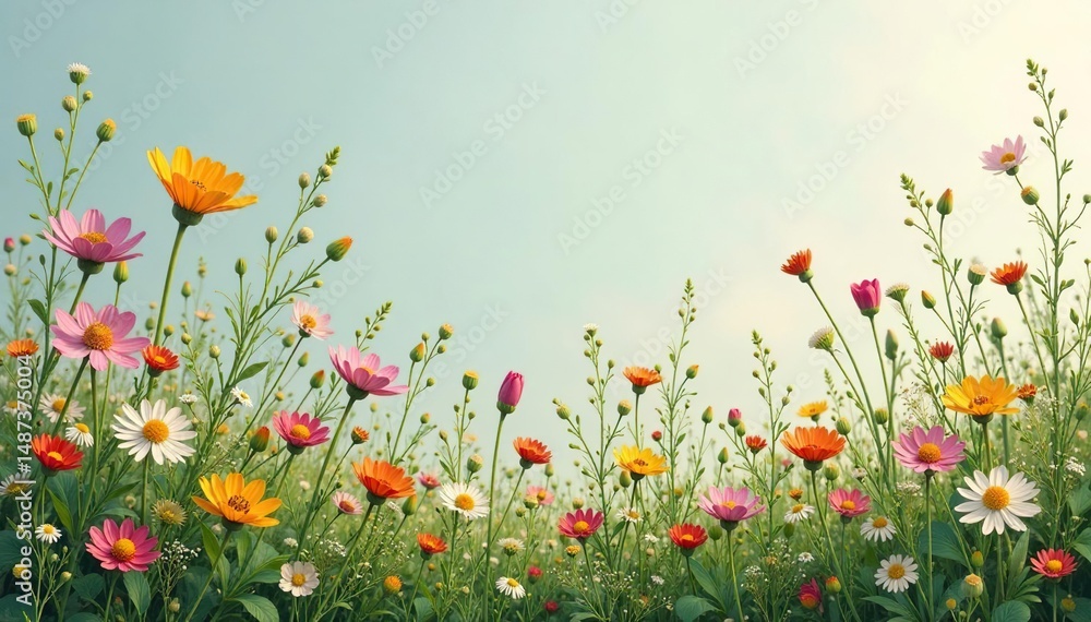 Obraz premium Delicate wildflowers & grasses, continuous pattern, plant, countryside