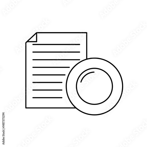 Line art of a blank sheet of paper and a circular plate  