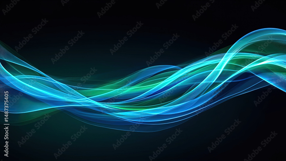 Naklejka premium Abstract blue and green wavy lines on a dark background for creative design projects