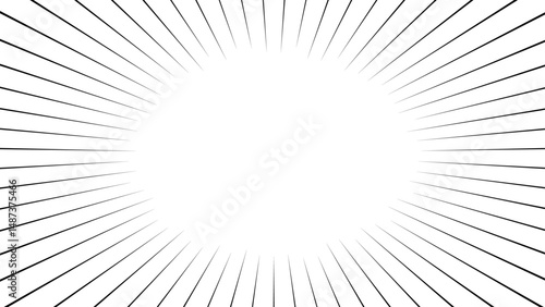 Black-and-white concentrated line background. Japanese manga-like concentrated line background. Light like sunlight.