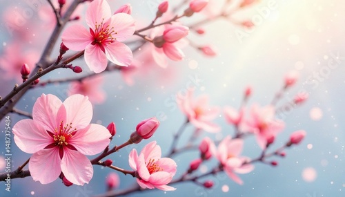 Subtle, watercolor-style repeat of delicate blossoms,  airy,  bloom,  botanical