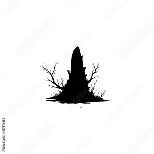 Monochrome rendering of a solitary tree trunk with stark branches on white backdrop