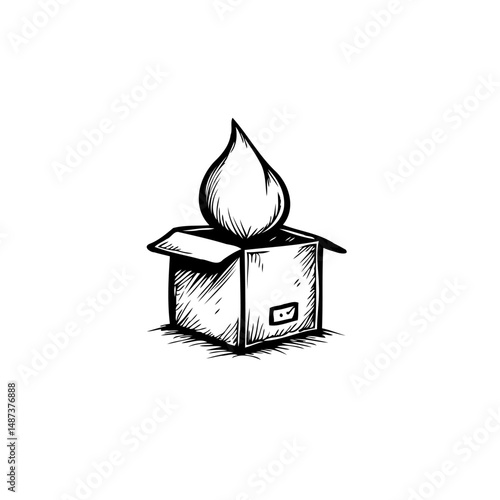 Conceptual sketch portraying an unexpected element emerging from an open box