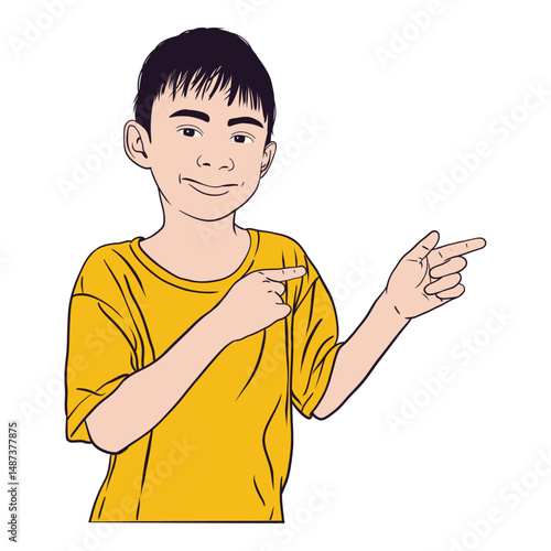 Smiling Boy Pointing Sideways