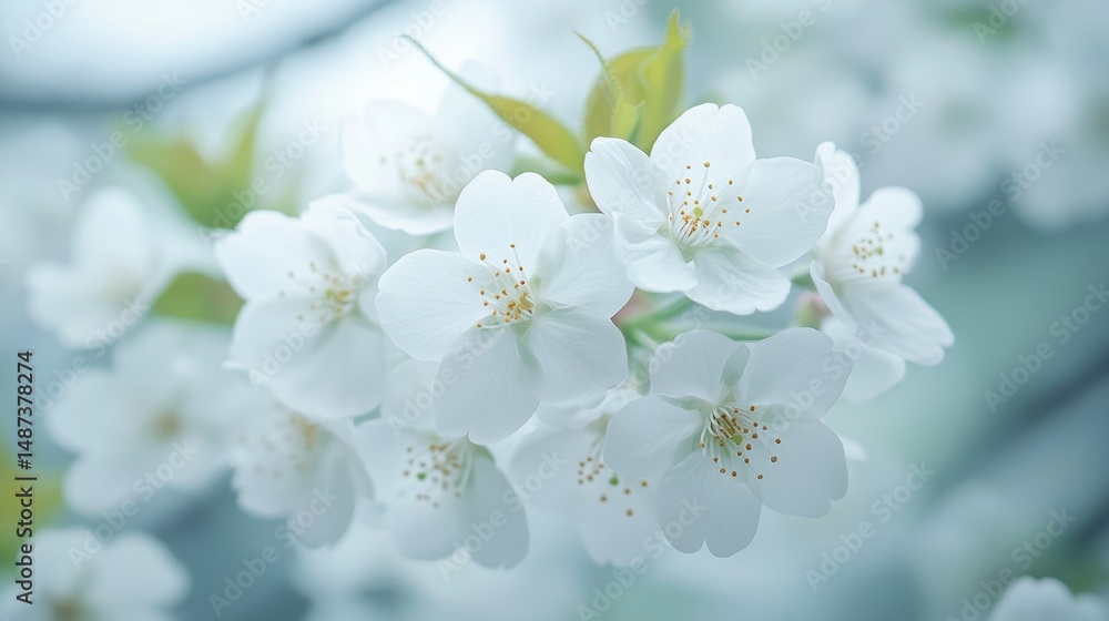 Fototapeta premium Close Up of Delicate White Cherry Blossoms in Soft Focus