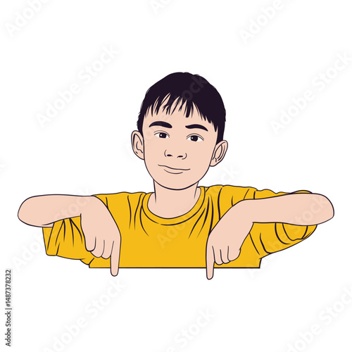 Happy Boy Pointing Downward