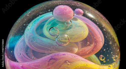 Abstract Sphere with Pastel Colors and Bubbles