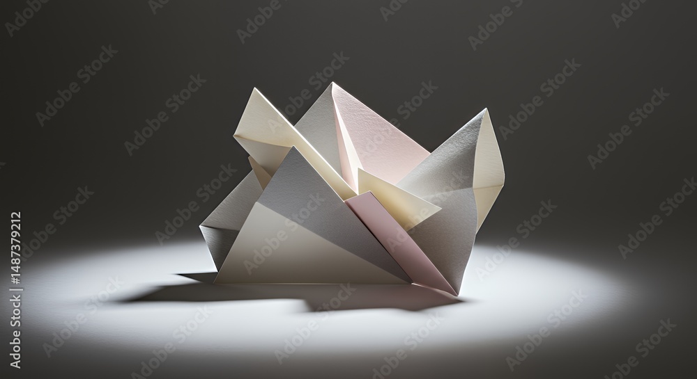 Naklejka premium Abstract Paper Sculpture on Spotlit Gray Background