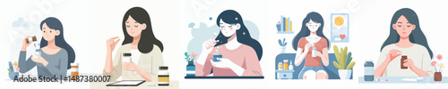 vector woman taking medicine
