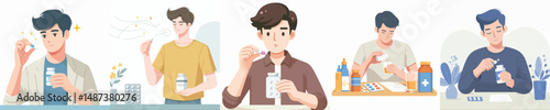 vector of young man taking medicine