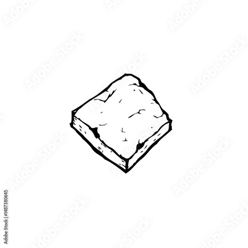 Stylized monochrome sketch of a square dessert, evoking a hand-drawn aesthetic