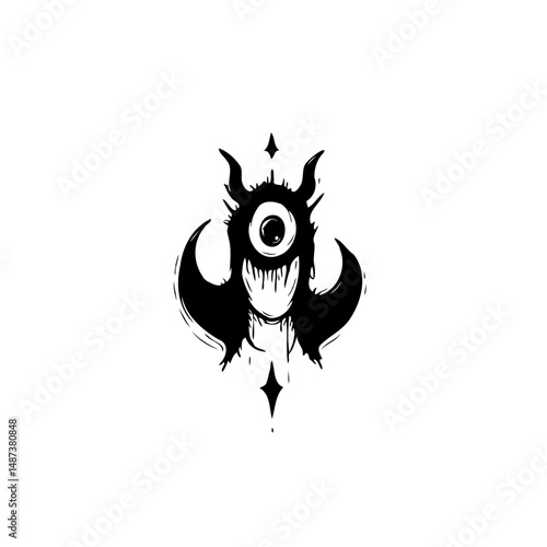 Mystical monocle entity: Monochrome depiction of enigmatic mythical creature