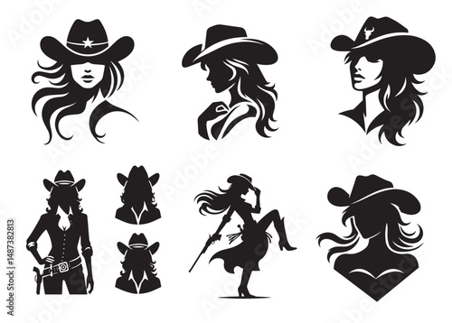 A Cowgirl Silhouette Vector Set