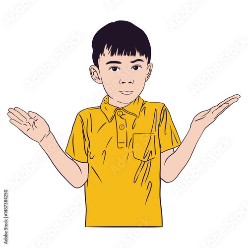 Boy Shrugging With Hands Up