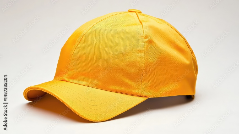 Fototapeta premium Bright yellow engineer hat photographed at three-quarter angle on seamless white