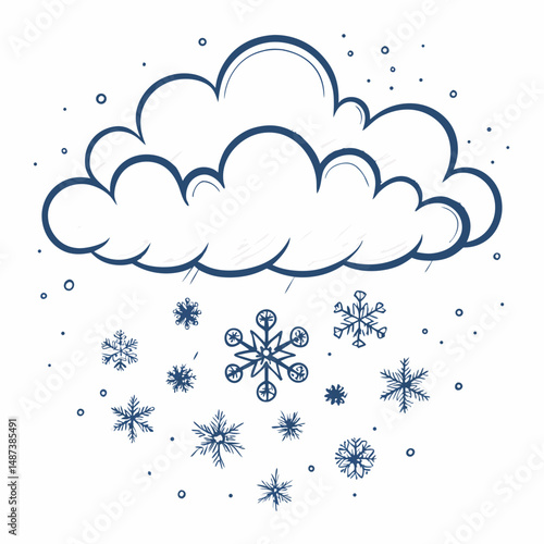 Create a bold, vector illustration of a stylized snow cloud, dramatically dropping heavy snow.  Focus on thick, impactful outlines.