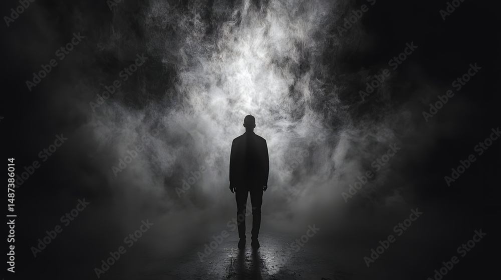 9. A jagged silhouette with misty edges centered in darkness 9. A jagged silhouette with misty edges centered in darkness