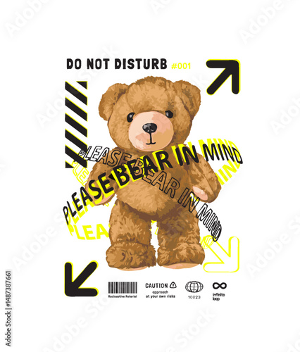 futuristic style with bear doll standing graphic vector illustration