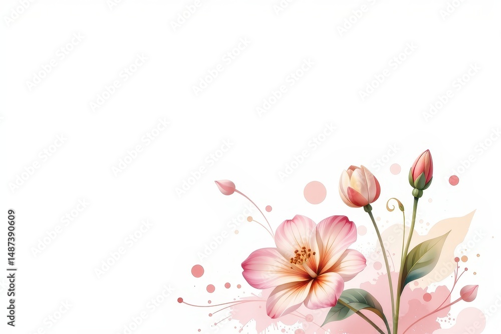watercolor clipart illustration of a blooming flower at the bottom of the image, set against a white background, clear copy space at the top under crisp sunlight, in a polished style. watercolor clipart illustration of a blooming flower at the bottom of the image, set against a white background, clear copy space at the top under crisp sunlight, in a polished style.