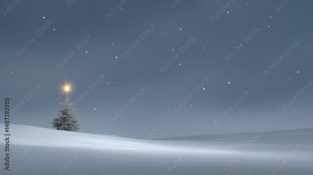 solitary star shines brightly against serene christmas landscape surrounded by soft snowflakes and twinkling lights solitary star shines brightly against serene christmas landscape surrounded by soft snowflakes and twinkling lights