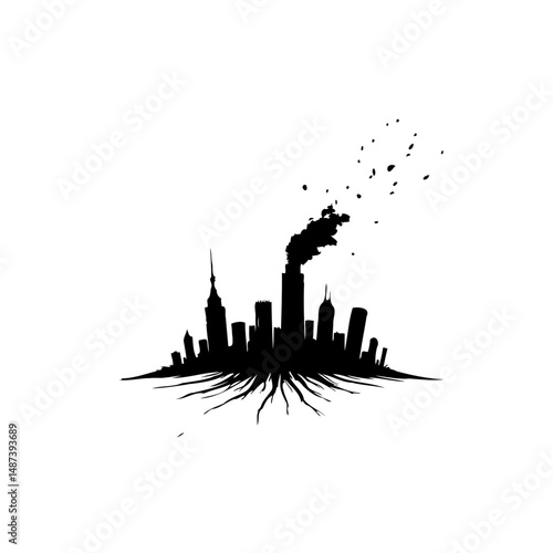 Urban decay: a stark monochrome depiction of city degradation and environmental impact