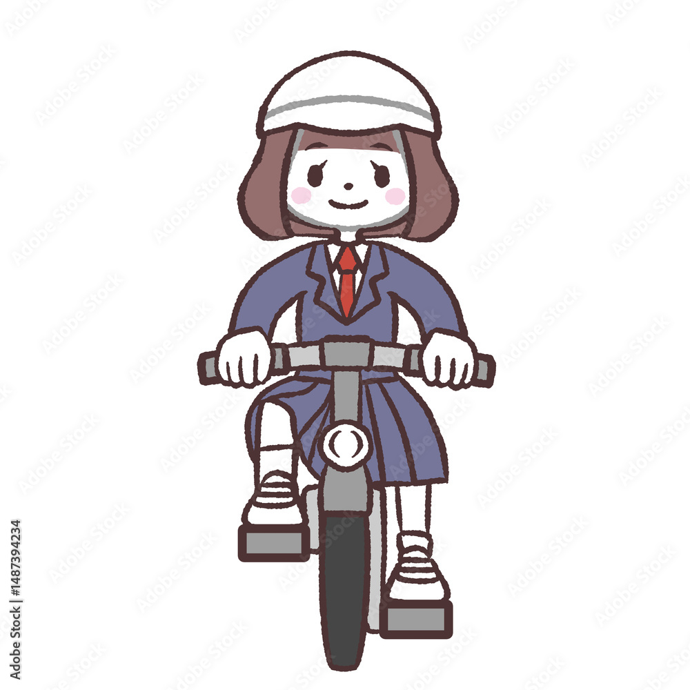 自転車に乗る女子学生正面イラスト 自転車に乗る女子学生正面イラスト