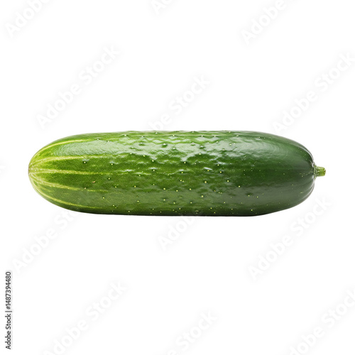 Healthy green cucumber with smooth texture and round slices on transparent background, useful for vegan recipes, meal planning, and design elements.