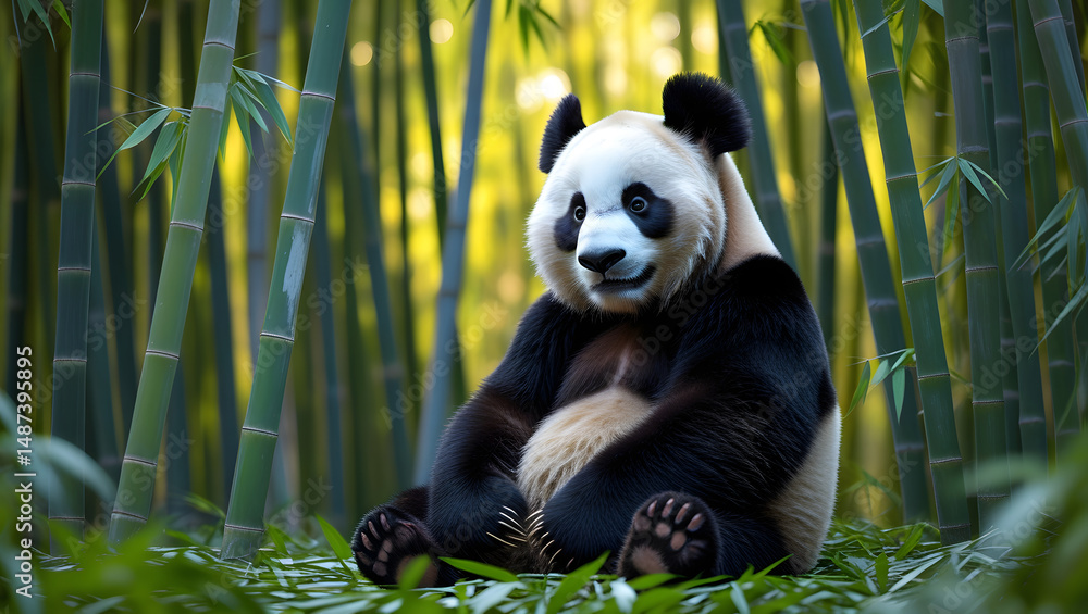 Obraz premium giant panda eating bamboo