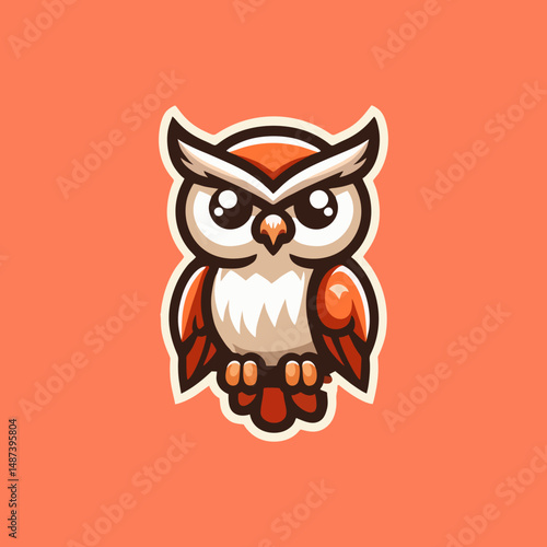 Owl mascot cartoon character design for logo template, animal mascot emblem, predator wings illustration, wise bigeyes nocturnal bird, nature cute drawing, expressive creative badge art