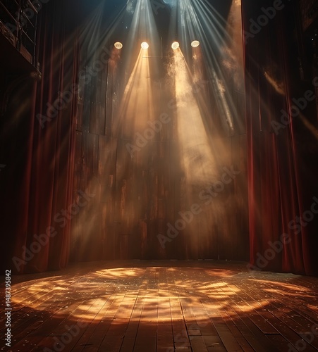 Spotlight beam through fog on stage high resolution picture