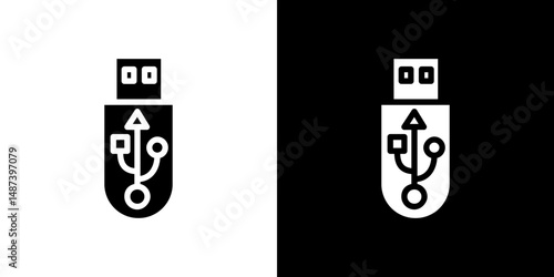 usb drive icon in solid flat trendy design style.