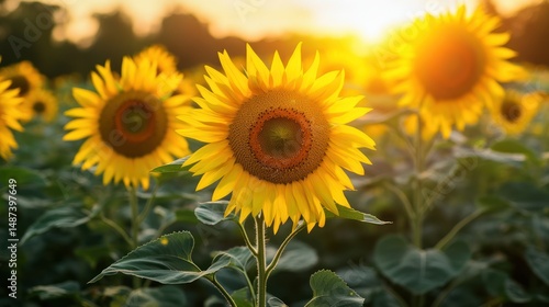 Golden Hour Sunflowers: A Vibrant Sunset Field