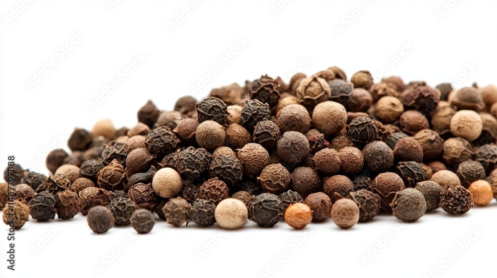 A close-up view of a singular black allspice peppercorn. A close-up view of a singular black allspice peppercorn.