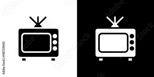 Television icon in solid flat trendy design style.